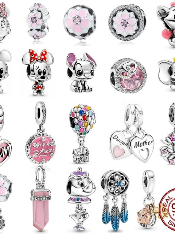 Pendentif en argent regardé 925 pour femme, cœur rose, fleur, ballon, breloques d'amour, convient au bracelet Pandora original, perle de bricolage, bijoux