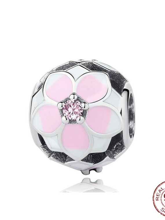 Pendentif en argent regardé 925 pour femme, cœur rose, fleur, ballon, breloques d'amour, convient au bracelet Pandora original, perle de bricolage, bijoux