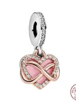Pendentif en argent regardé 925 pour femme, cœur rose, fleur, ballon, breloques d'amour, convient au bracelet Pandora original, perle de bricolage, bijoux