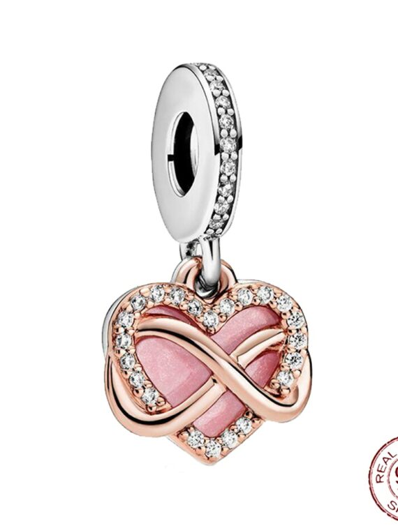Pendentif en argent regardé 925 pour femme, cœur rose, fleur, ballon, breloques d'amour, convient au bracelet Pandora original, perle de bricolage, bijoux