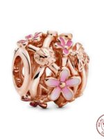 Pendentif en argent regardé 925 pour femme, cœur rose, fleur, ballon, breloques d'amour, convient au bracelet Pandora original, perle de bricolage, bijoux