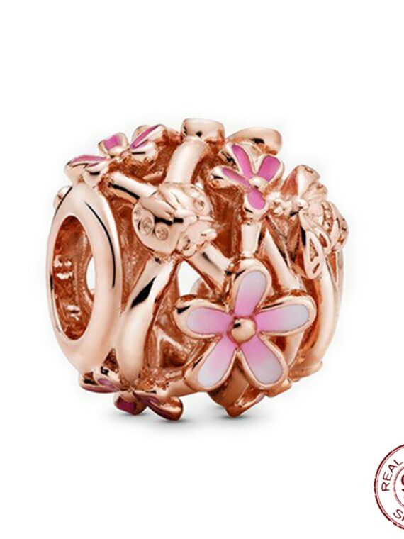 Pendentif en argent regardé 925 pour femme, cœur rose, fleur, ballon, breloques d'amour, convient au bracelet Pandora original, perle de bricolage, bijoux