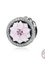 Pendentif en argent regardé 925 pour femme, cœur rose, fleur, ballon, breloques d'amour, convient au bracelet Pandora original, perle de bricolage, bijoux