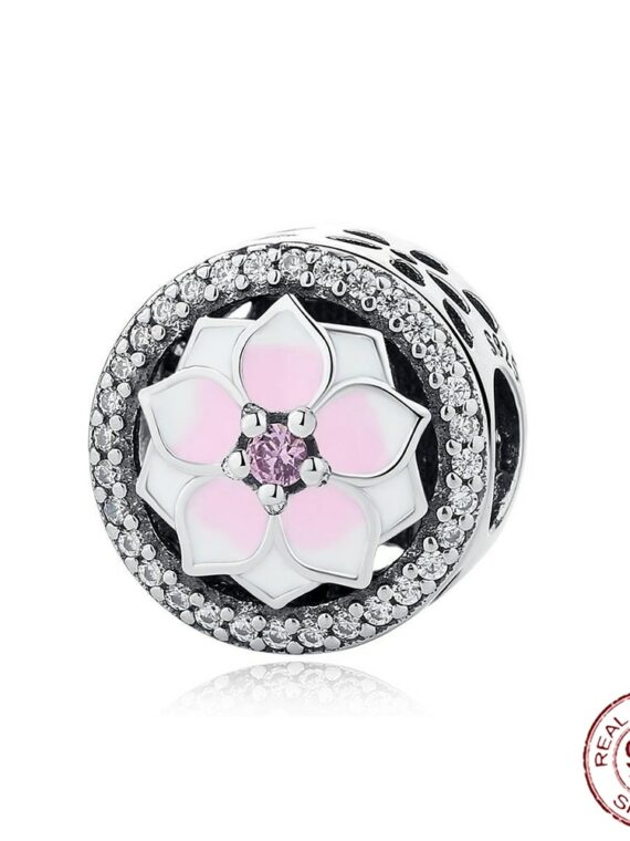 Pendentif en argent regardé 925 pour femme, cœur rose, fleur, ballon, breloques d'amour, convient au bracelet Pandora original, perle de bricolage, bijoux